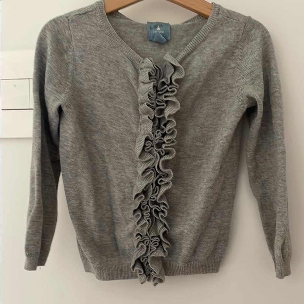 Gap Girls Size 4 Light Gray Cardigan Sweater | Ruffle Button-Up Long Sleeve